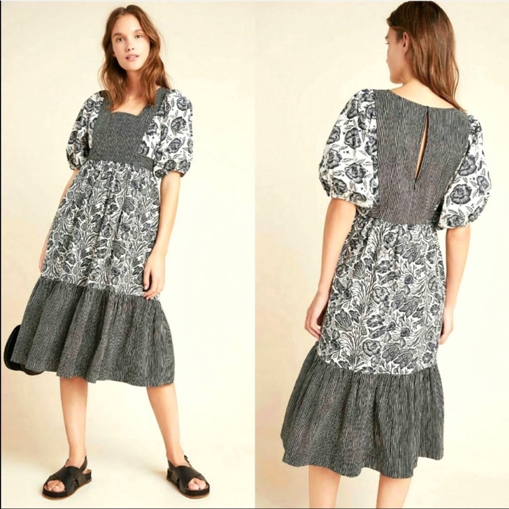 NWT Anthropologie Adrienne Flounced Midi Dress - Picture 2 of 7